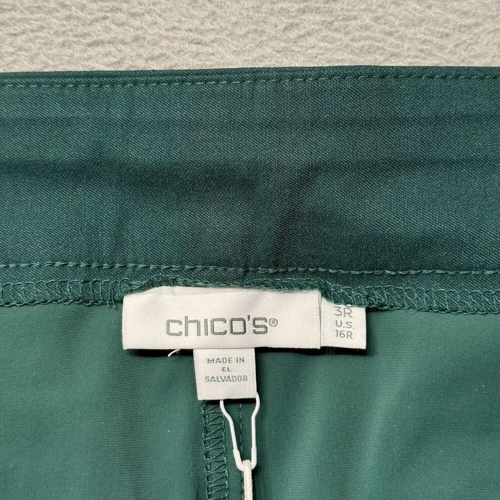 Chicos Womens 3R US 16R Brigitte Slim Ankle Pants Green So Slimming Bead Detail